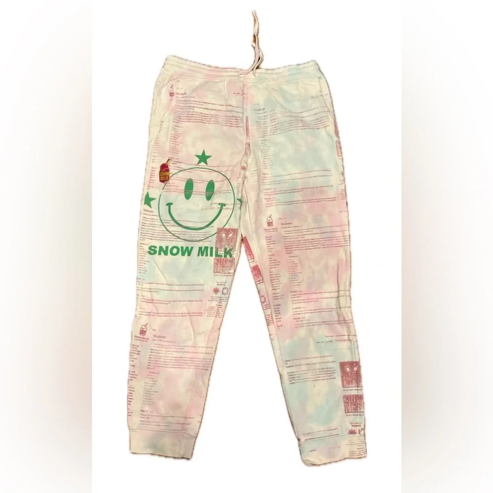 Snow Milk Graphic Print Sweatpants with Smiley Design - Picture 1 of 2